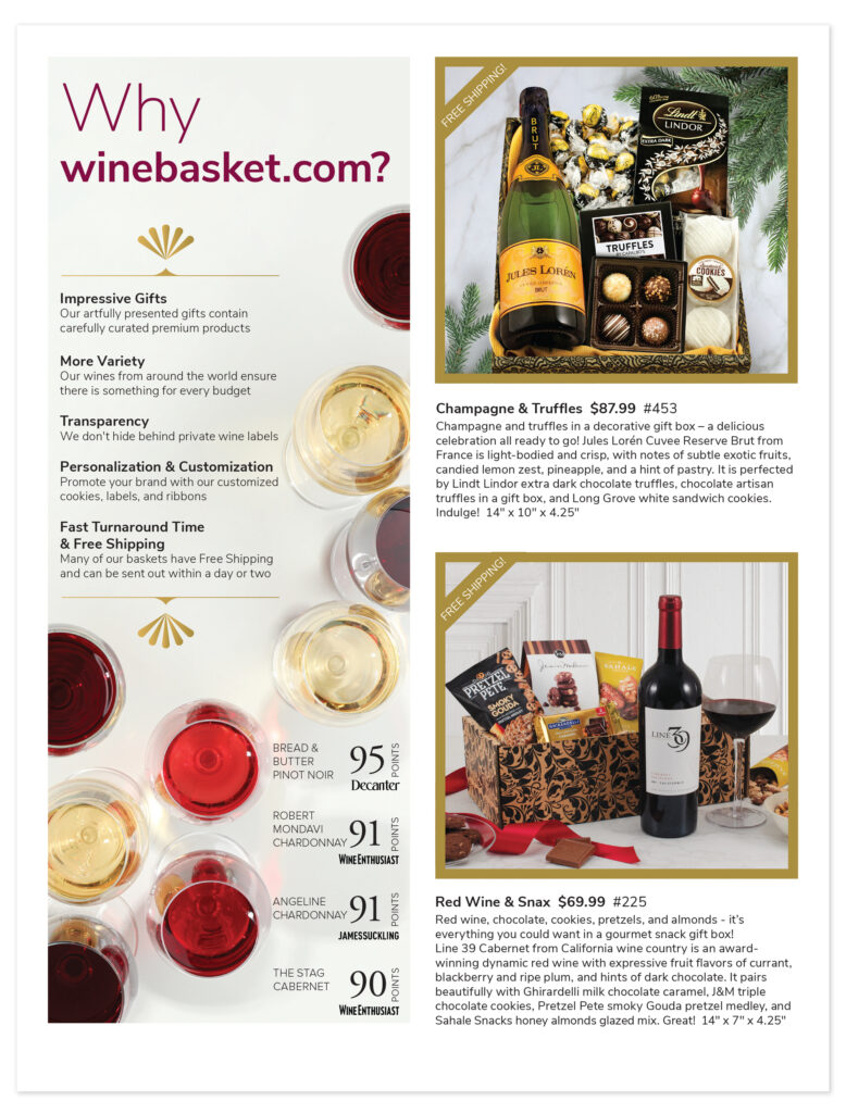 The 2024 Wine Guide by winebasket.com is an extensive list of our wines included in our wine baskets, focusing on California wines, but also including, French wines, Italian wines, Israeli and Kosher wines, Spanish wines, and South American wines.